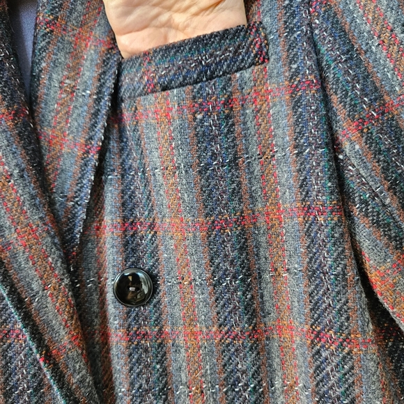 Vintage 90s Oversized Grey Red Blue Glen Plaid Hand Made Woolen Jacket Blazer 12 - Picture 6 of 15